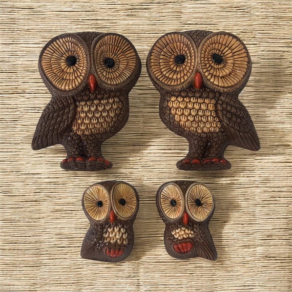 ヴィンテージ 70年代 ホームコ 大きな目のフクロウ ファミリー 4体 壁