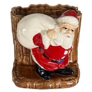Vintage 50’s Ceramic Santa on Chimney Planter/Vase Japan Christmas Kitschy