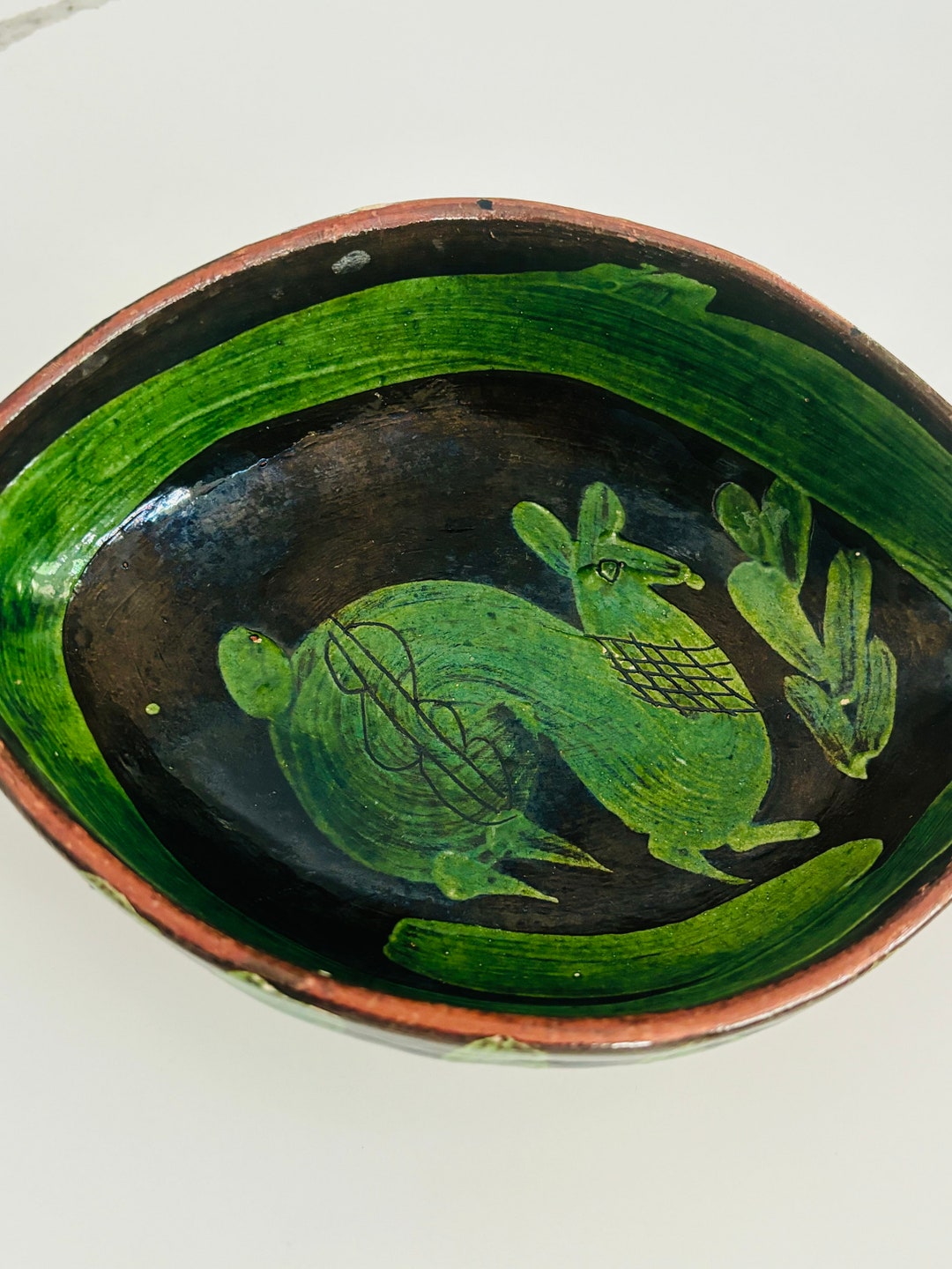 Patamban Michoacan Bowl Green Animal Red Ware Pottery Mexican Folk Art Il 1080xN.6126399791 F3du