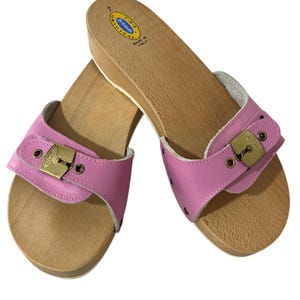 Dr Scholls The Original Wood Exercise Sandal Leather Buckle Sz 7 Pink Italy NEW