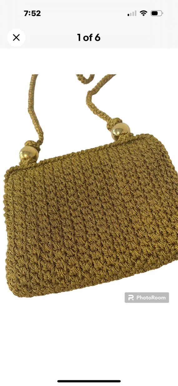 Vtg RODO Italy Woven Crochet Gold Metallic Purse P
