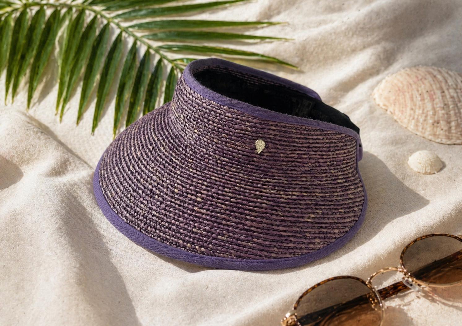 Helen Kaminski Striped Woven Sun Hat in Brown, Pink & Cream blue raffia Sabina Raffia Visor - Nougat/Cream | Helen Kaminski US main image 2