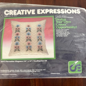 Vintage 1982 Creative Expressions Florentine Elegance Needlepoint Kit NOS 14x14 Floral Pillow Unused Needlepoint Canvas Kit