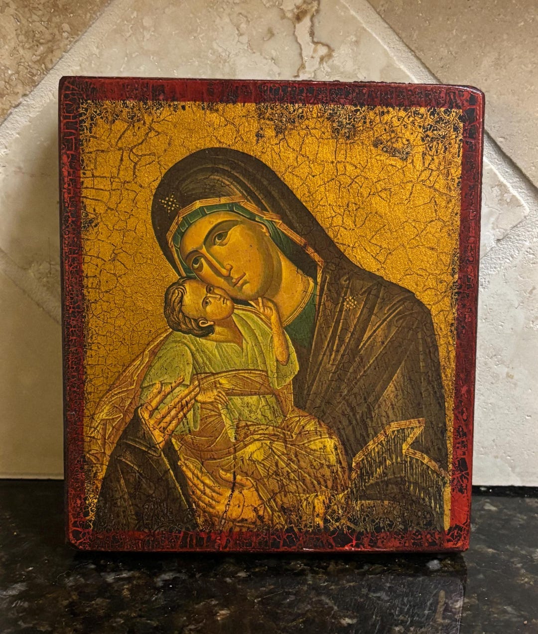 Vintage Holy Virgin Mary Sweet Kiss glykophilousa With Jesus Icon Wood ...