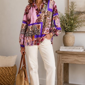 Hinson Wu Arianna Blouse | Patchwork Paisley Button Front Shirt, Boho Top