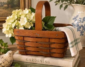 Vintage 80’s Longaberger Basket 7” Small Woven Wood Basket With Handle Dresden Ohio Country Farmhouse Decor Signed
