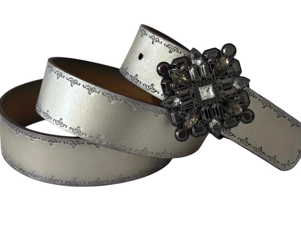 Genuine Leather Belt Boho Silver Metal Belt Buckle Ornate Studded Belts Fossil M Fossil | Accessories | Genuine Leather Belt Boho Silver  main image 2