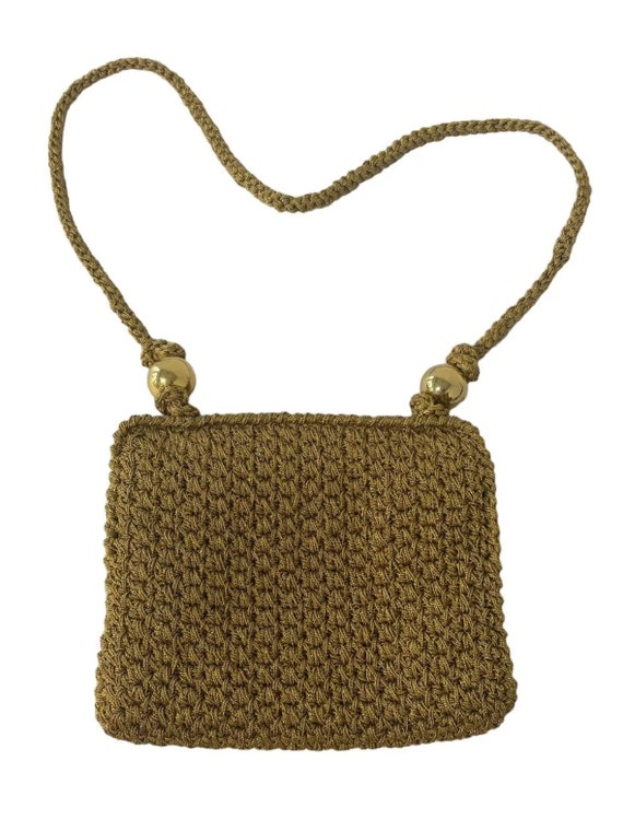 Vtg RODO Italy Woven Crochet Gold Metallic Purse … - image 2