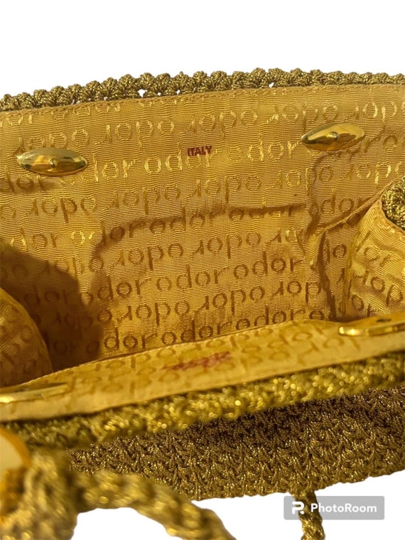 Vtg RODO Italy Woven Crochet Gold Metallic Purse … - image 4