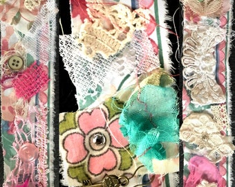 Shabby Chic Fabric Flip Pages Fabric Quarters Snippets Slow Stitch Pocket Embellishments for your Latest Craft Project!