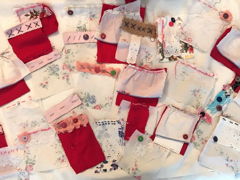 Shabby Chic Fabric Flip Pages Fabric Quarters Snippets Slow Stitch Pocket Embellishments for your Latest Craft Project!