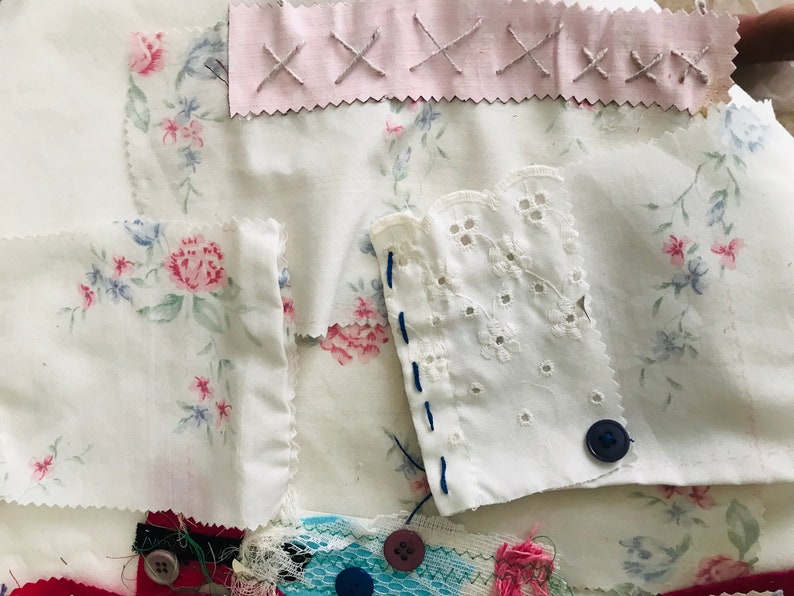 Shabby Chic Fabric Flip Pages Fabric Quarters Snippets Slow Stitch Pocket Embellishments for your Latest Craft Project!