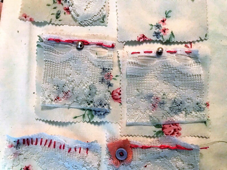 Shabby Chic Fabric Flip Pages Fabric Quarters Snippets Slow Stitch Pocket Embellishments for your Latest Craft Project!