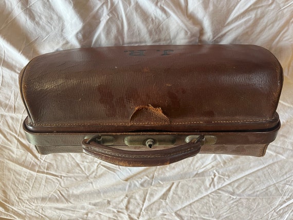 Vintage Antique Leather Suitcase Gladstone Bag