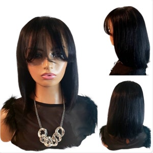 Joyce" Brazilian  Human Hair Bob Wig With Bangs Hair loss, Alopeica, Chemo Wig