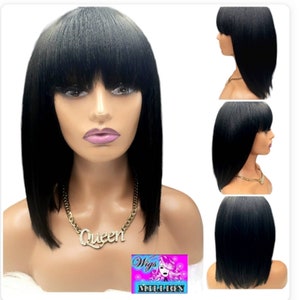 Egypt" Black heat resistant, chinese bang, bob wig, Full Cap, Glueless Wig, Hair loss, Alopeica, Chemo Wig