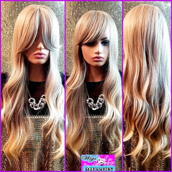 Sally Ash Blonde Wavy Wig With Bangs Heat Resistant Wig glueless