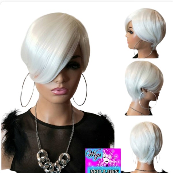 Deborah" Platinum Blonde Pixie Cut Synthetic Wig, Glueless Wig Full Cap Hair loss, Alopeica, Chemo Wig,