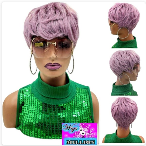 Aladin'' Short Lilac Pixie Cut Heat Resistant Wig, Glueless Wig,Full Cap, Hair loss, Alopeica, Chemo Wig Synthetic