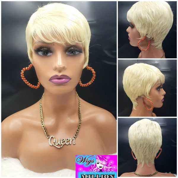 Judy"' #613 Blonde Short Pixie Cut Heat Resistant Wig, Glueless wig Full Cap,  Hair loss, Alopeica, Chemo Wig Synthetic Wig
