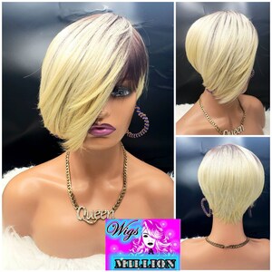 Quistine" Short Pixie Cut, Layered Tapered Cut, Heat Resistant, 1b/613, Glueless Wig, hair loss, alopeica chemo wig, Synthetic