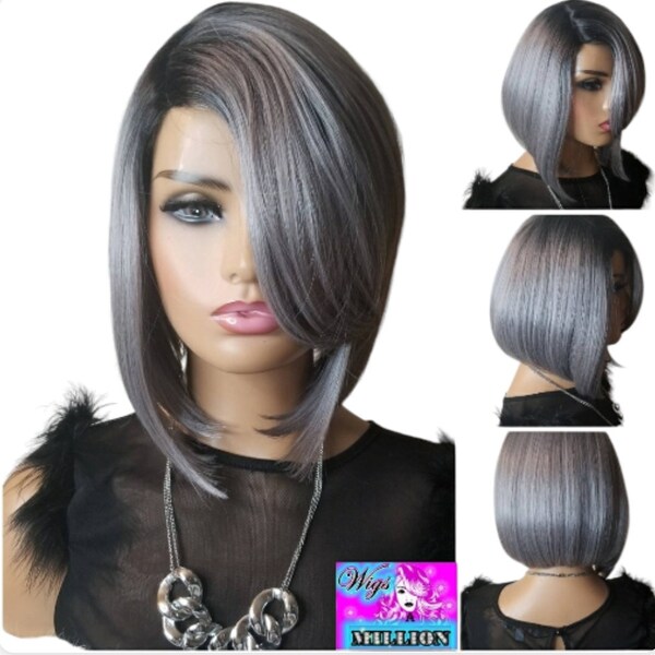 Gray Bob Wig Etsy