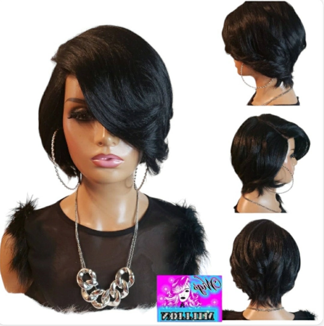 Sasie Synthet Black Curved Lace Part Heat Resistant Bob Etsy 日本