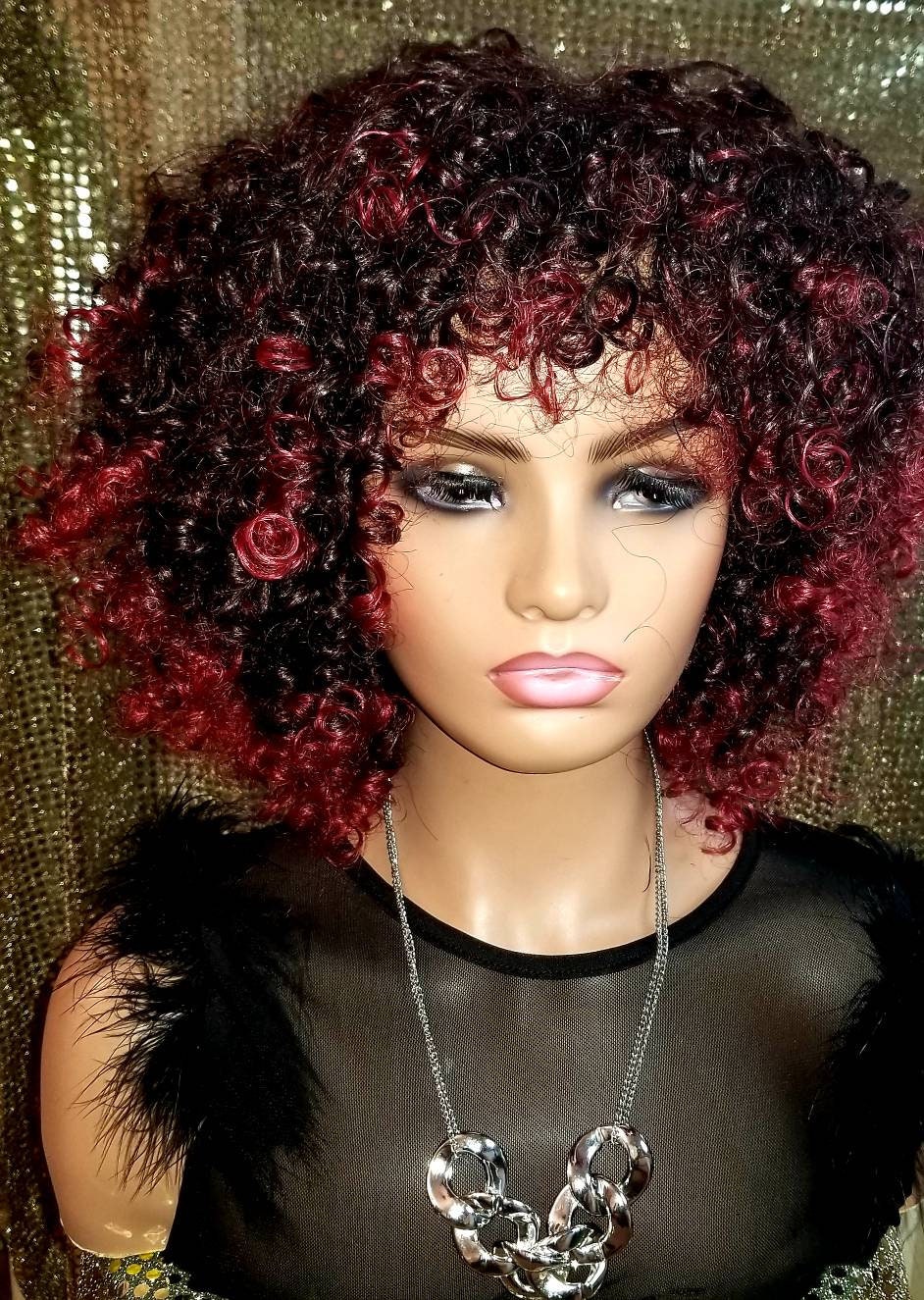 Marcy Afro Kinky Curly Burgundy Synthetic Wig Full Cap - Etsy Ireland