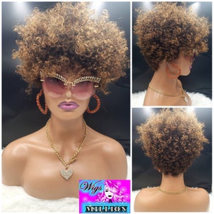 Christiana' Brown Short Curly Heat Resistant Wig, Glueless wig, Synthetic Wig Full cap Wig  hair loss, alopeica chemo wig