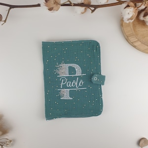 Protège carnet de santé personnalisé / Double gaze de coton / Brodé / Cadeau de naissance avec prénom Eucalyptus