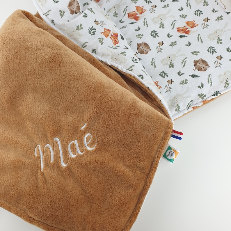 Personalized baby blanket Autumn Minky Camel Fox Owl Owl Rabbit / Embroidered / Birth gift with first name / Baby blanket image 7