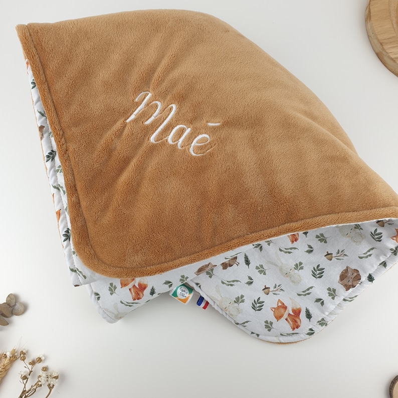 Personalized baby blanket Autumn Minky Camel Fox Owl Owl Rabbit / Embroidered / Birth gift with first name / Baby blanket image 5