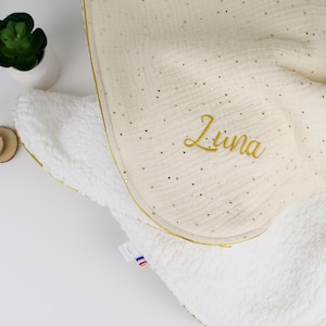 Gepersonaliseerde winterbabydeken | Katoengaas en Sherpa | Baby snor dekentje