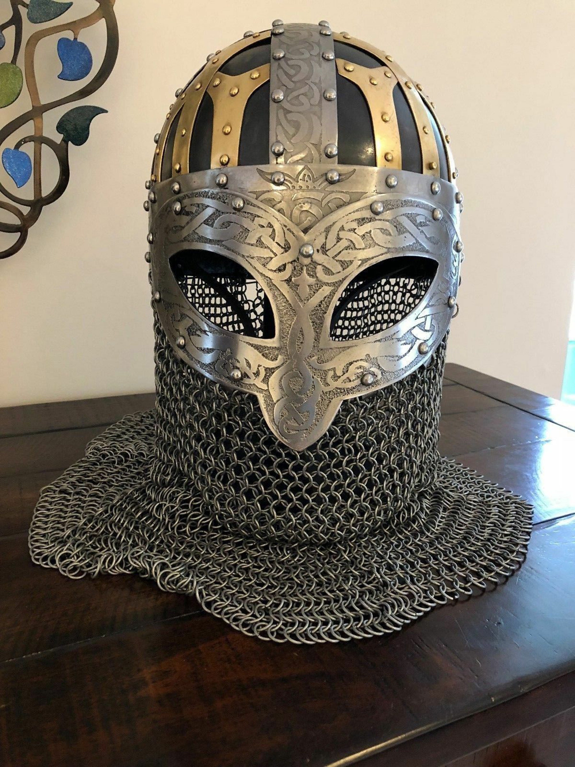 Viking Chainmail Helmet Vendal SCA LARP steel and brass Etsy