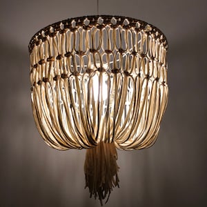 Macrame handmade yarn chandelier, boho style lampshade, large ivory pendant light, macrame chandelier
