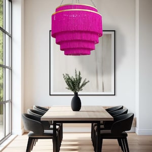 XL size Boho Fringe Lampshade for Vintage or Modern Decor, 5 layer fringe chandelier, perfect for children&#39;s room. Handmade Chic Home Decor