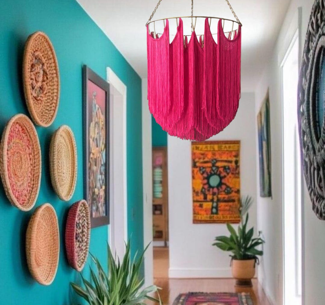 Boho Chic: Handmade Waved Fringe Pendant Light for a Dreamy Ambience ...