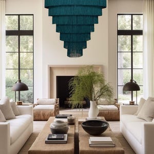XL Tassel fringing 7-layer lampshade, fringe pendant, hand made lampshade, home decor, ceiling lamp, custom sizing
