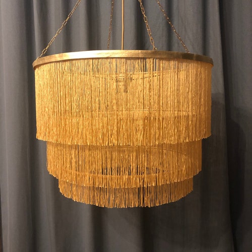 Fringe Pendant Ceiling Light 3 Tier Tassel Chandelier In Fringe Pendant Ceiling Light 3 Tier, Three Tier Fringe Chandelier Gold