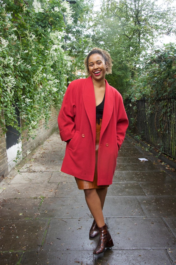 Vintage Scandinavian 80s Red 100% Wool Coat