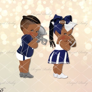 Football baby shower blue white pair | African American Baby | Dark skin tone | Sports football gender reveal - Instant download - LP063