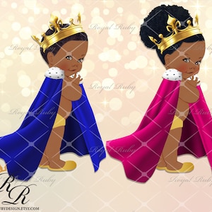Baby princess and prince Afro puff | African American Baby | Dark skin tone | Baby shower gender reveal - Clipart Instant download - LP009