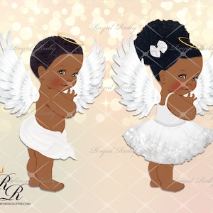 Baby angels | African American Baby Cherub | Dark skin tone | Baby shower gender reveal - Clipart Instant download - LP004