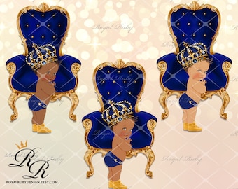 Königlicher Prinz Baby Junge blau gold Thron |African American Baby | 3 Hauttöne | Baby Shower Dekorationen - Clipart Instant download - LB035