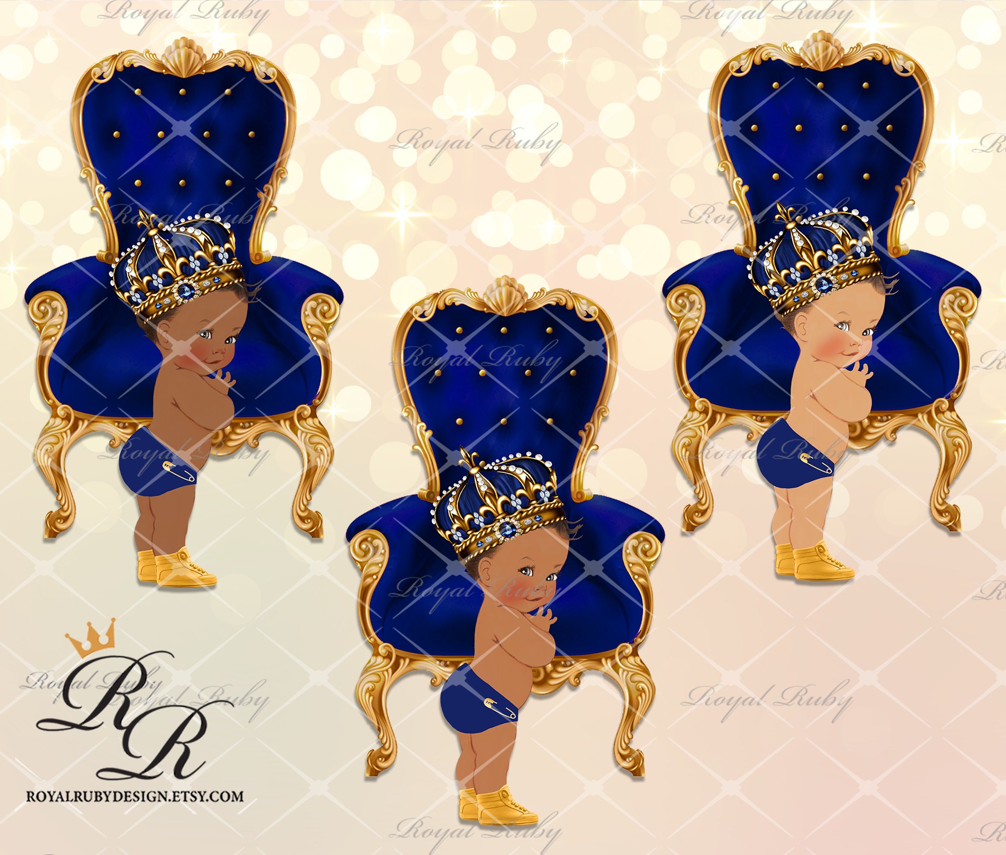 Royal Prince Baby Boy Blue Gold Throne african American Baby Etsy New