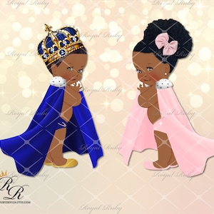 Baby princess and prince cape Afro | African American Baby | Dark skin tone | Baby shower gender reveal - Clipart Instant download - LF066