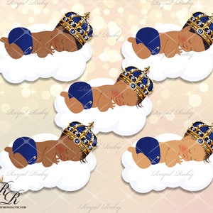 Schlafendes Baby blaue Prinzenwolke | Königlicher Prinz | Afroamerikaner Baby Junge | 3 Hauttöne | Baby-Dusche - Clipart Instant download - LB040