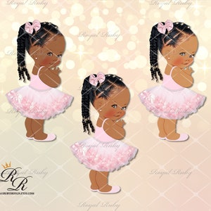 Pink ballerina baby girl afro twists | African American Baby | 3 skin tones | Baby shower decorations - Clipart Instant download - LG126