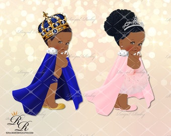 Baby ballerina princess prince cape Afro tiara | African American | Dark skin | Baby shower gender reveal - Clipart Instant download - LP068