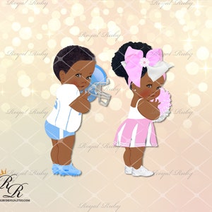 Football baby shower pink blue | African American Baby | Dark skin tone | sports football gender reveal - Instant download - LP062